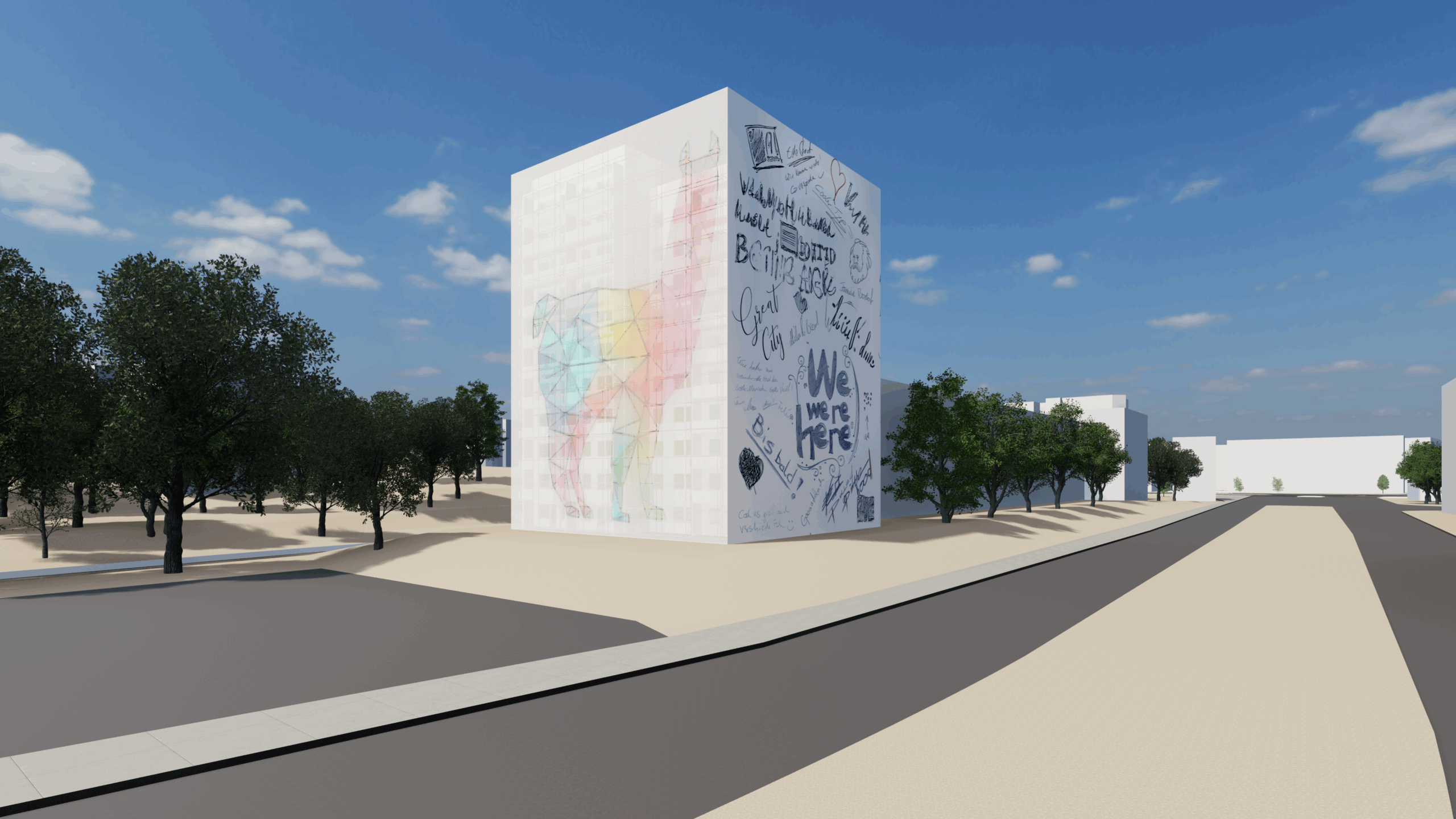 Verhüllung Hochhaus Zwickauer Straße Baukultur für Chemnitz e.V. Sophie Watteyne Daniel Hengst